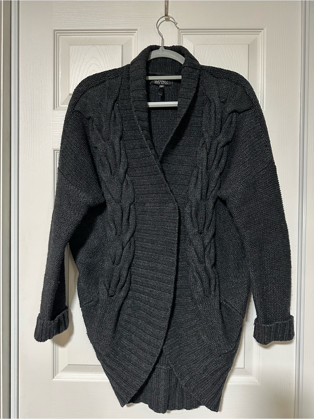 Buffalo David Bitton Charcoal Cable-Knit Open Cardigan